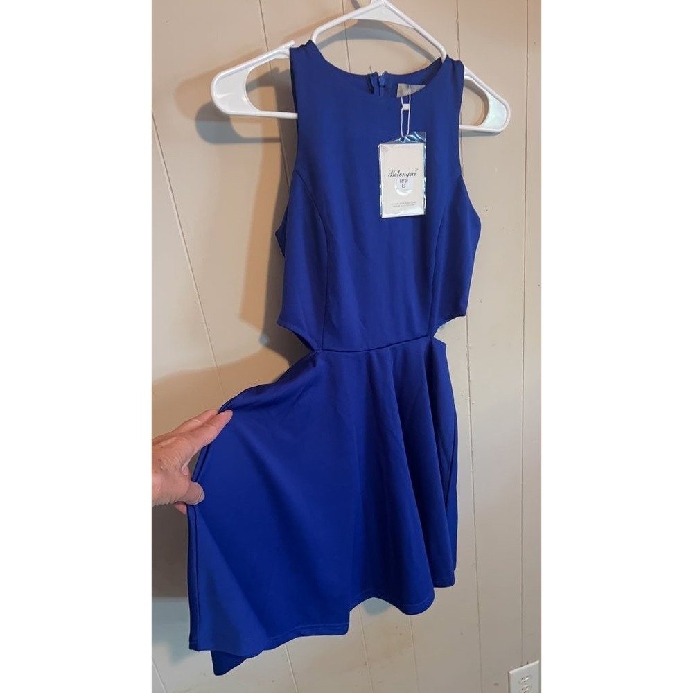 Belongsi‎ Women's Blue Sleeveless Skater Dress